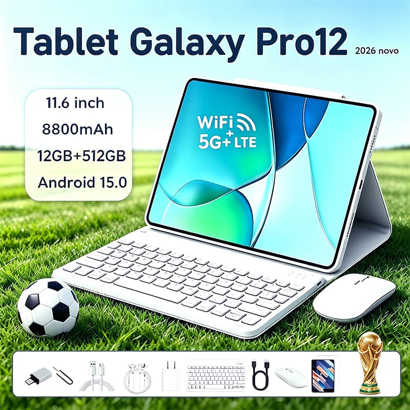 Tablet Galaxy Pro12  | 12GB RAM 512GB | Tela HD 11.6" | Android 15 | 5G |  Teclado e Mouse Grátis