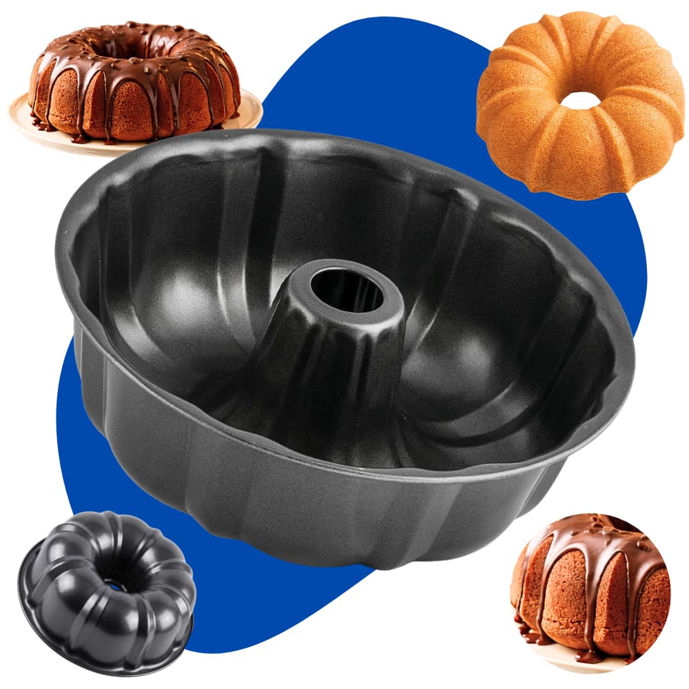 Forma Pudim Assadeira Bolo Antiaderente Teflon Redonda Furo Central 24cm Antiaderente Para Pudim e Bolo