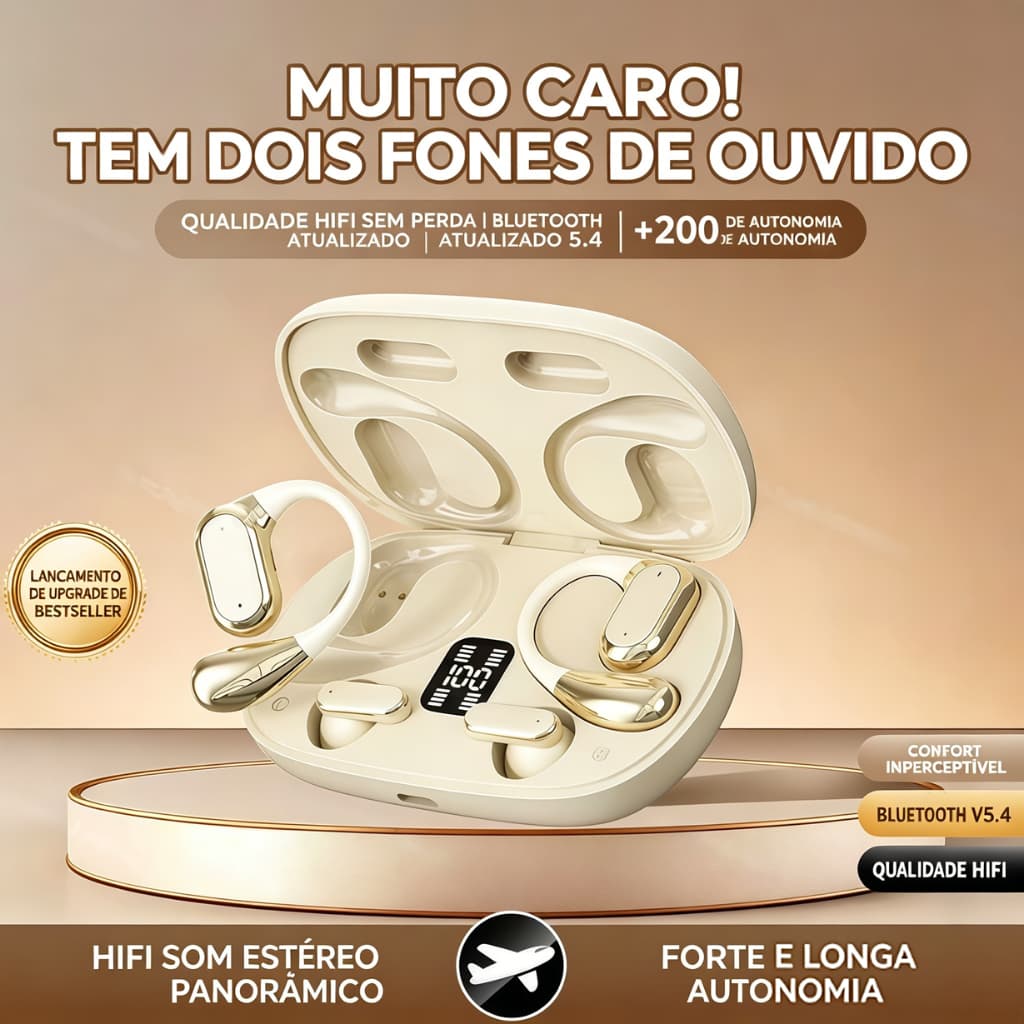 Fone de Ouvido Bluetooth Sem Fio TWS 4 em 1, Com Clipe de Fixação para Esportes, Novo Modelo-B6
