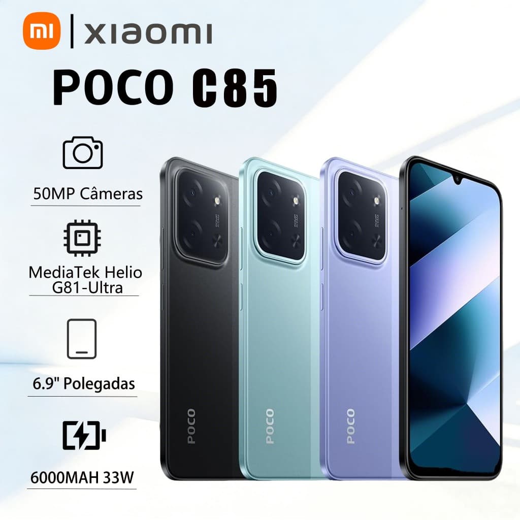Xiaomi POCO C85 4G 8GB/256GB NFC Original Android 15 Tela 6,9'' 50MP Bateria 6000mAh Versão Global