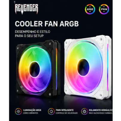 Cooler Fan ARGB 1300rpm PWM 4 Pinos Silencioso RGB 5V para Gabinete PC Branco e Preto