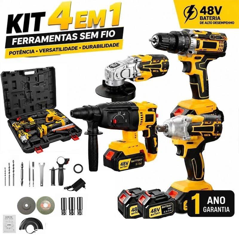 Conjunto de ferramentas elétricas 48V 4 em 1 sem fio alto torque profissional com bateria dupla furadeira chave impacto