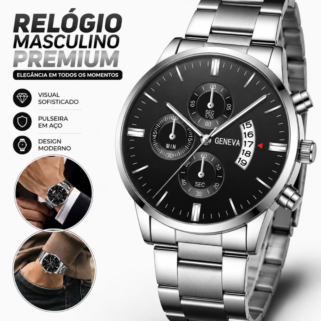 2026 RELÓGIO MASCULINO PREMIUM AÇO INOX QUARTZO ANALÓGICO SOCIAL EXECUTIVO COM CALENDÁRIO Relogio PULSEIRA METÁLICA