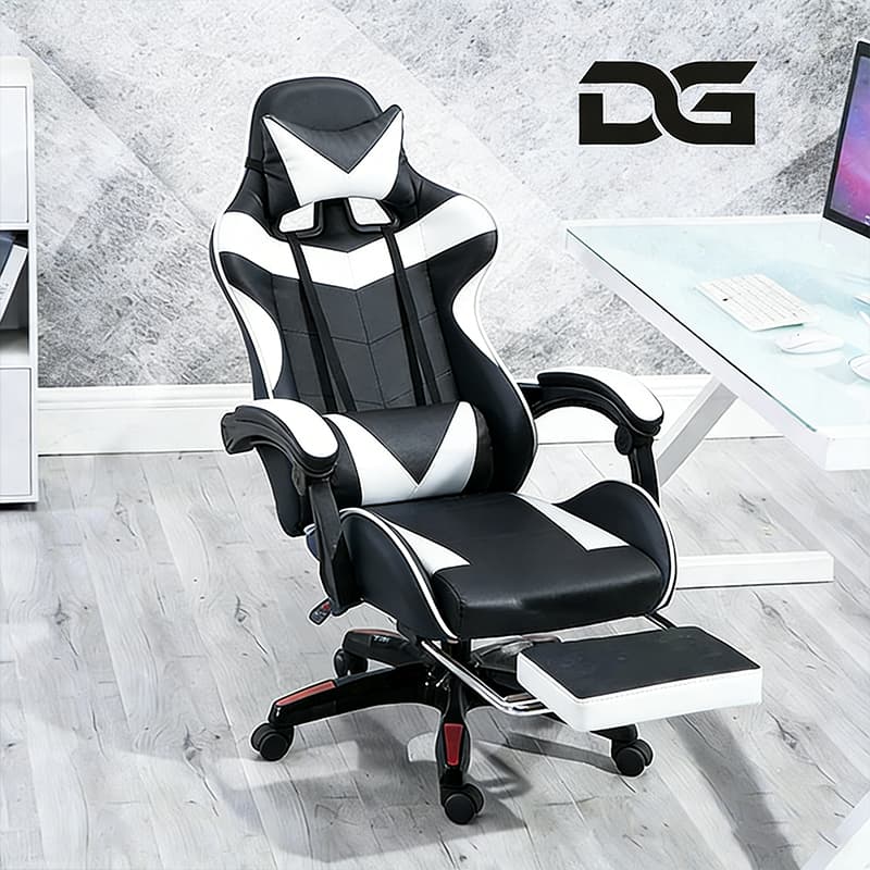 Cadeira gamer Ergonômica Reclinável Altura Ajustável Reclina 180° Couro Sintético Giratória F19