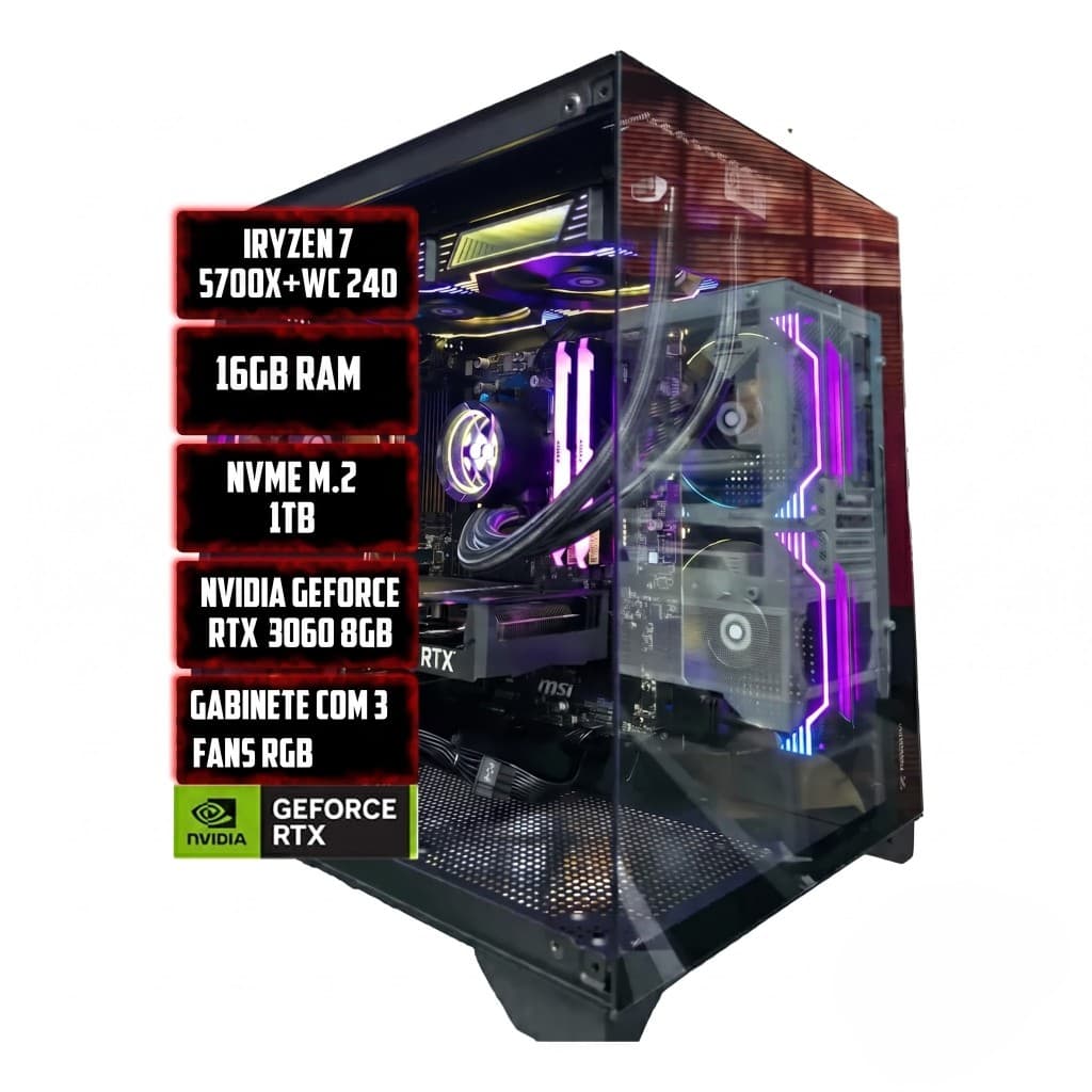 PC GAMER ZYN RYZEN 7 5700X, 16GB RAM DDR4, NVME 1TB, NVIDIA RTX 5060 8GB, WI-FI, GABINETE 3 FANS