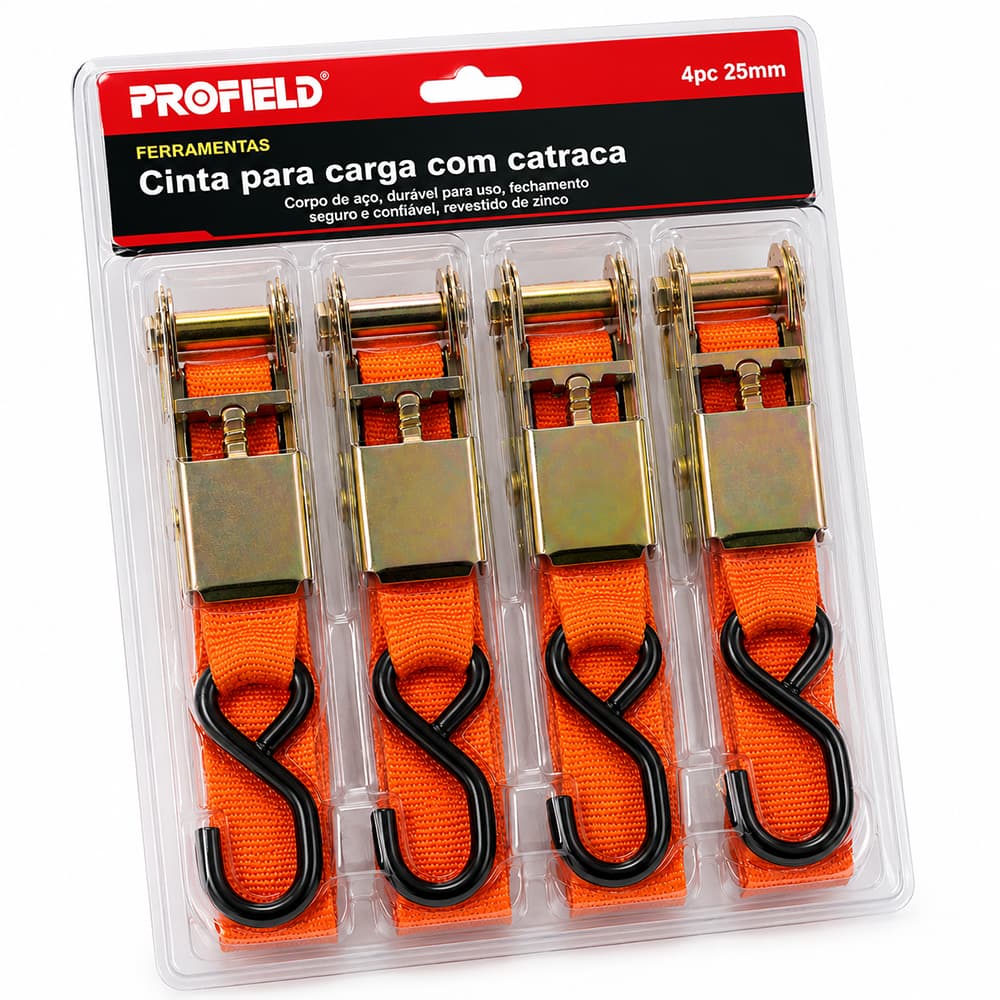 Kit 04 Fita Cinta Catraca Para Amarrar Prender Carga 4,5m x 2,5cm Suporta 480kg Tensão