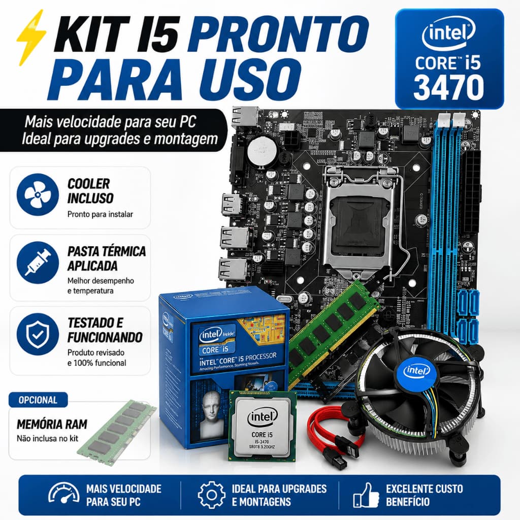 Kit Intel Core i5 3470 + Placa Mãe LGA1155 + Cooler | 8GB/16GB
