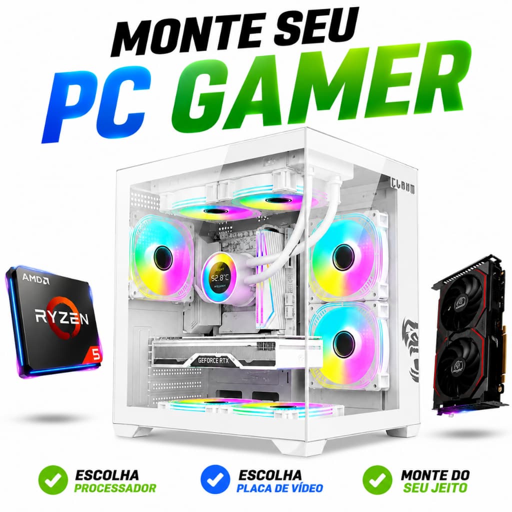 Monte Seu PC Gamer Personalizado | PC Gamer Ryzen 5, RX 580, RAM 16GB, SSD 240GB