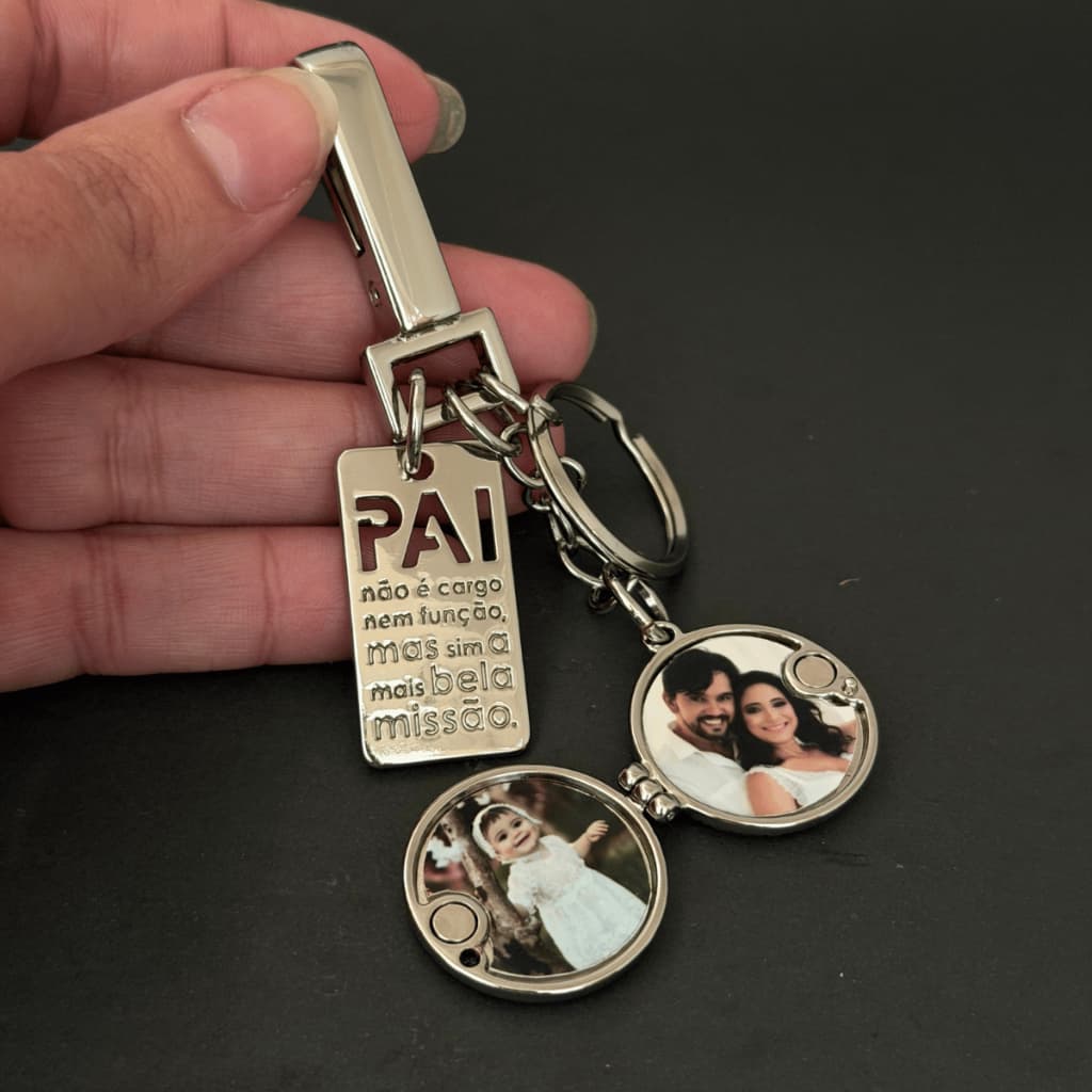 Chaveiro Pai Relicario Redondo Personalizado 2 Fotos Gratis Presente