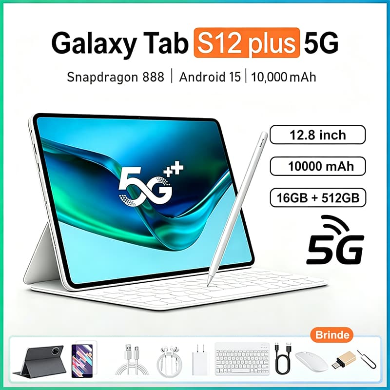 Pad Galaxy S12 Plus Combo com Teclado e Mouse -12.8"inch 16GB+512GB Android 15 10000mAh