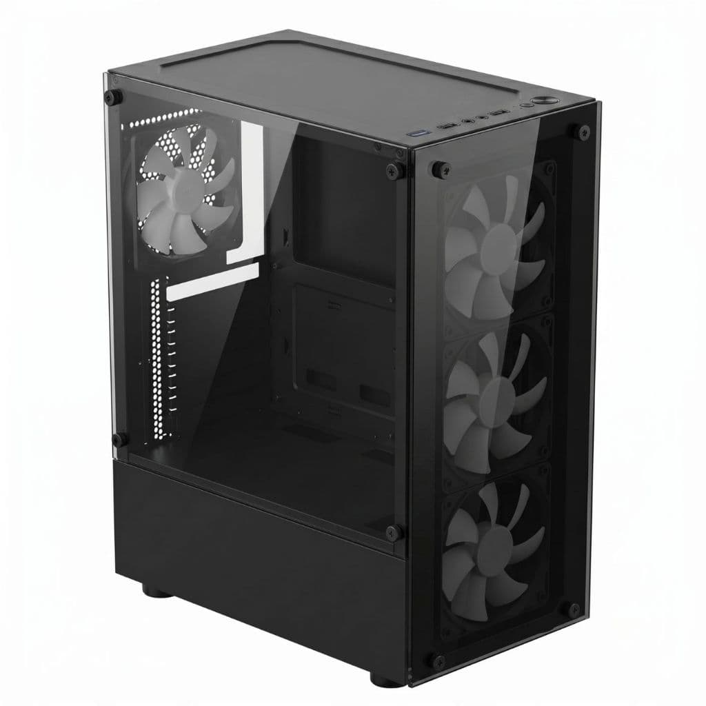 Gabinete PC Gamer Preto Vidro Temperado - Frontal e Latera,l 4 Fans Rainbow, USB 3.0