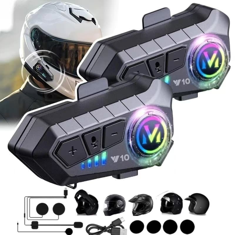 NOVA Y10 Fone De Capacete Com Luz Ambiente Bluetooth 5.3 Para Capacete Ipx6 À Prova D'água