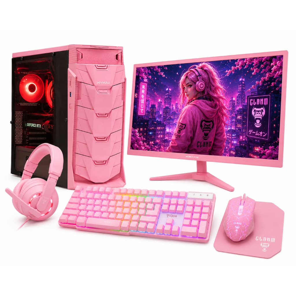 Pc Computador Completo Rosa CPU I5, RAM 16GB,  SSD 240GB, Placa de Vídeo, Monitor + Mouse, Teclado, Fone, Mousepad