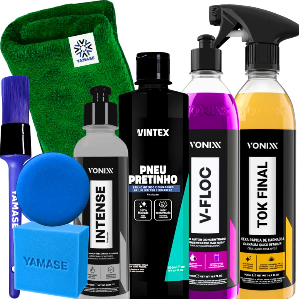 Kit Estética Automotiva Vonixx V-Floc Tok Final Intense 240ml Pneu Pretinho Pano Pincel E Aplicador