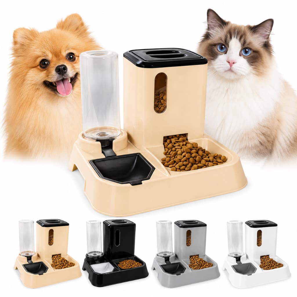 Comedouro e Bebedouro Pet Automático Premium Para Cães e Gatos Com Pá Porta Petiscos