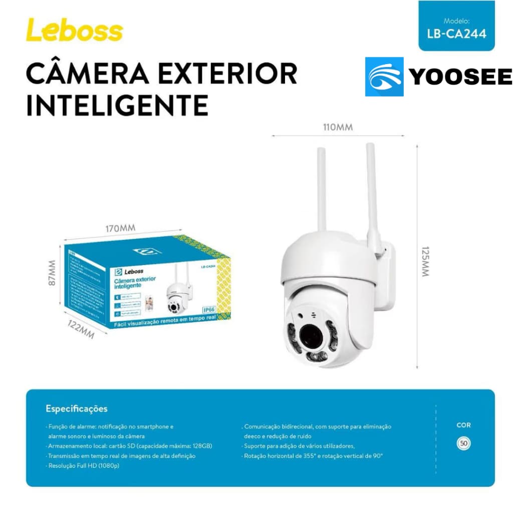 Câmera Segurança 1080p Externa À Prova D'água IP67 Yoosee Bivolt Knup LB-CA244