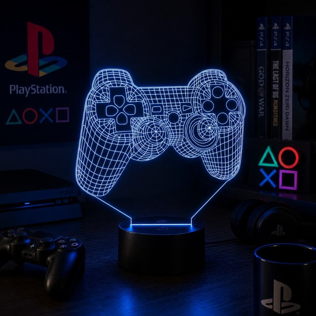 Luminária Led 3D Abajur | Controle PlayStation Game Gamer Jogo Multicores