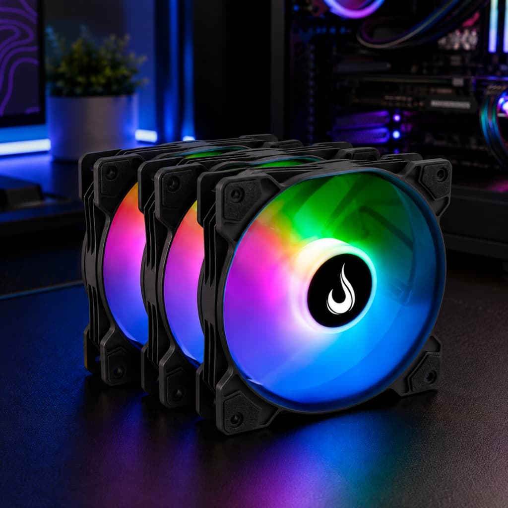 Kit 3 Cooler Fan Gamer | Rise Mode | X Led Black Rainbow | 120mm