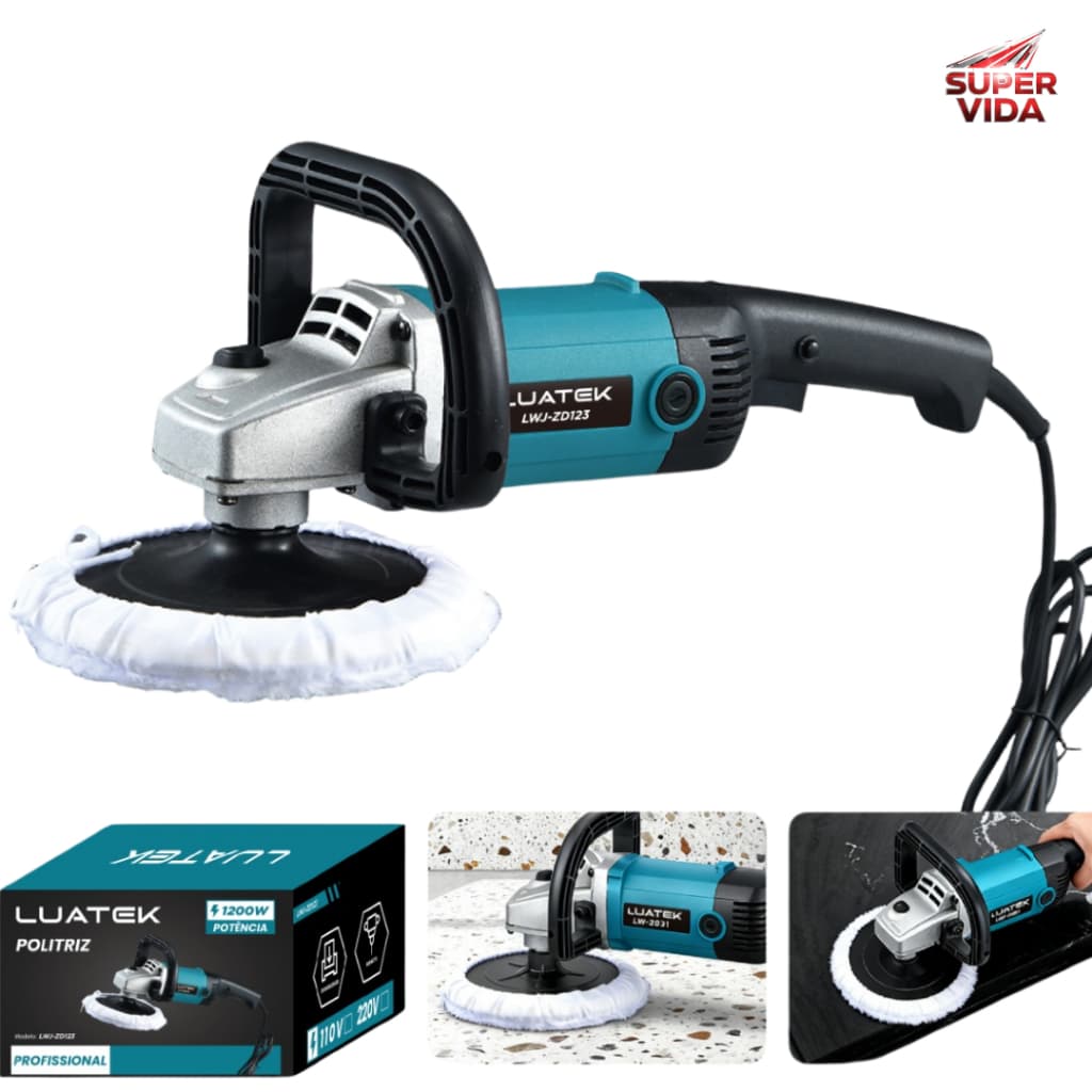 Politriz Elétrica Profissional 180MM 110/220V Ideal para Polimento de Carro, Mármore e Madeira