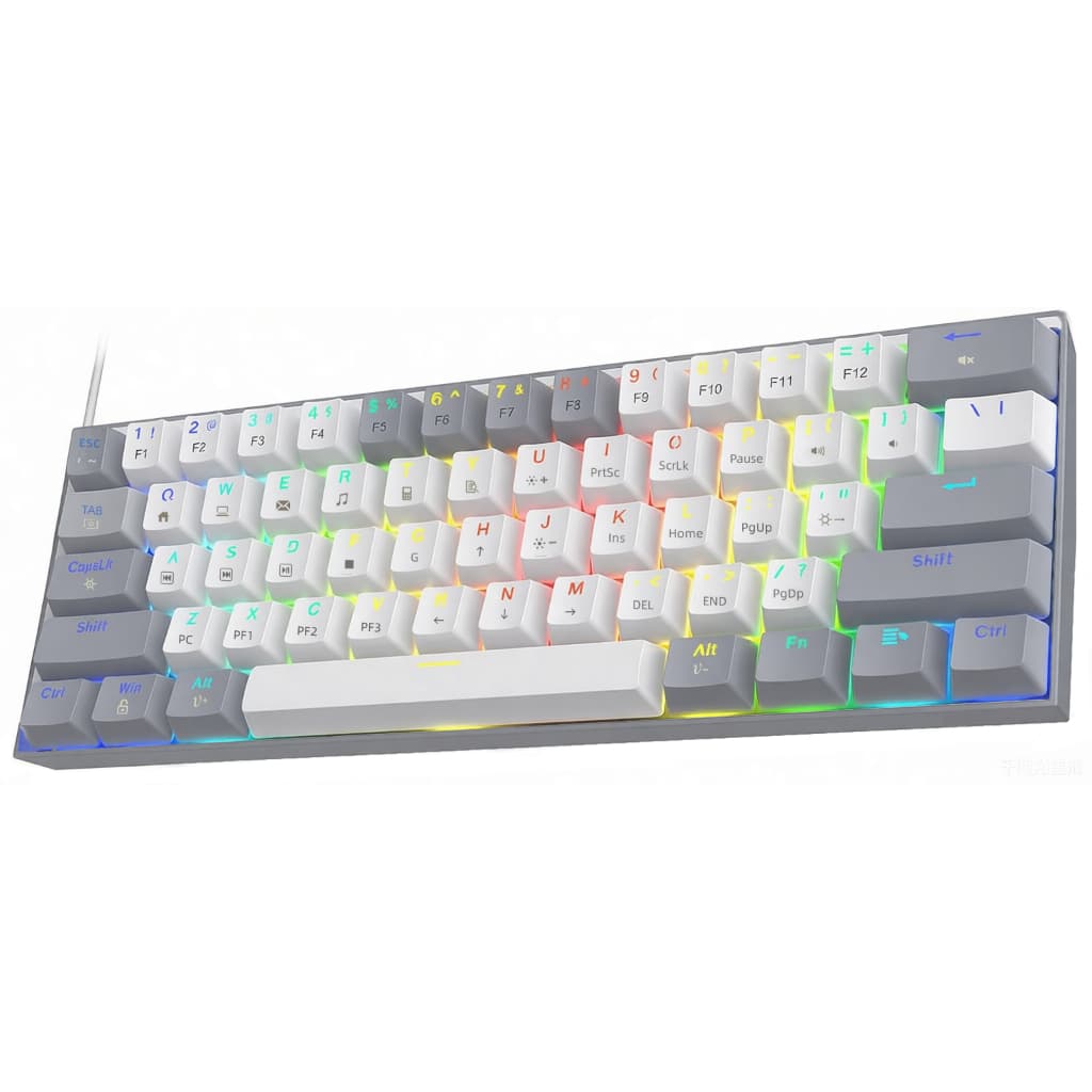 HUO JI teclado mecânico portátil jogo 60% RGB LED retroiluminado compacto 61 teclas mini teclado para escritório com fio