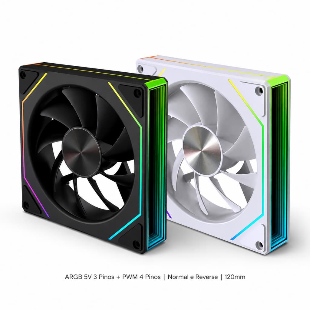 Cooler Fan ARGB Prism Pro 6 120mm – Iluminação 3 Pinos 5V Normal/Reverse Premium (Preto ou Branco)