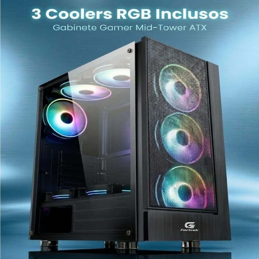 Gabinete Gamer Mid Tower Preto Fortrek Cruiser ATX 3 Fans RGB Inclusos Cabe GPU 315mm