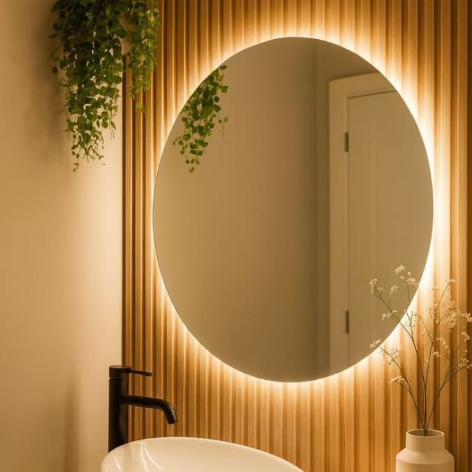 Espelho Redondo com LED Lapidado Decorativo para Banheiro Lavabo Quarto Sala Vários Tamanhos