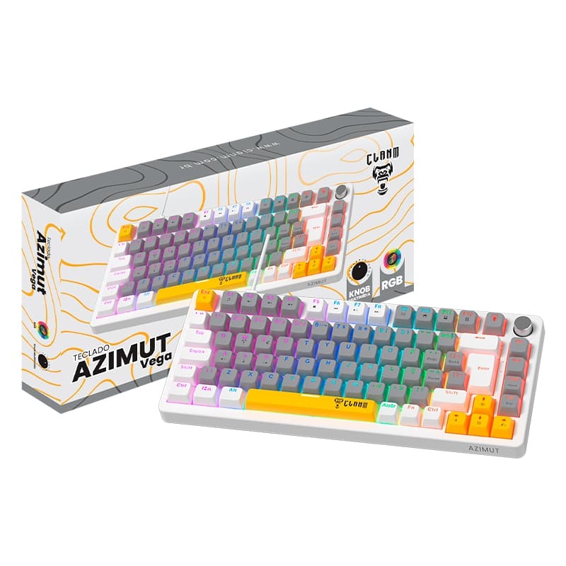 Teclado Mecânico Gamer RGB 75% Clanm Azimut Switch Red Hot Swap ABNT2 Knob
