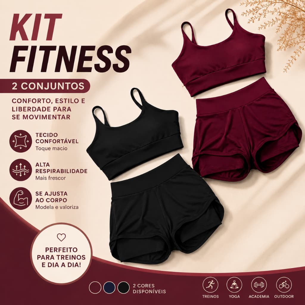 Kit 2 Conjuntos de Academia Feminino Short Duplo Dryfit Premium Cintura Alta Levanta Bumbum