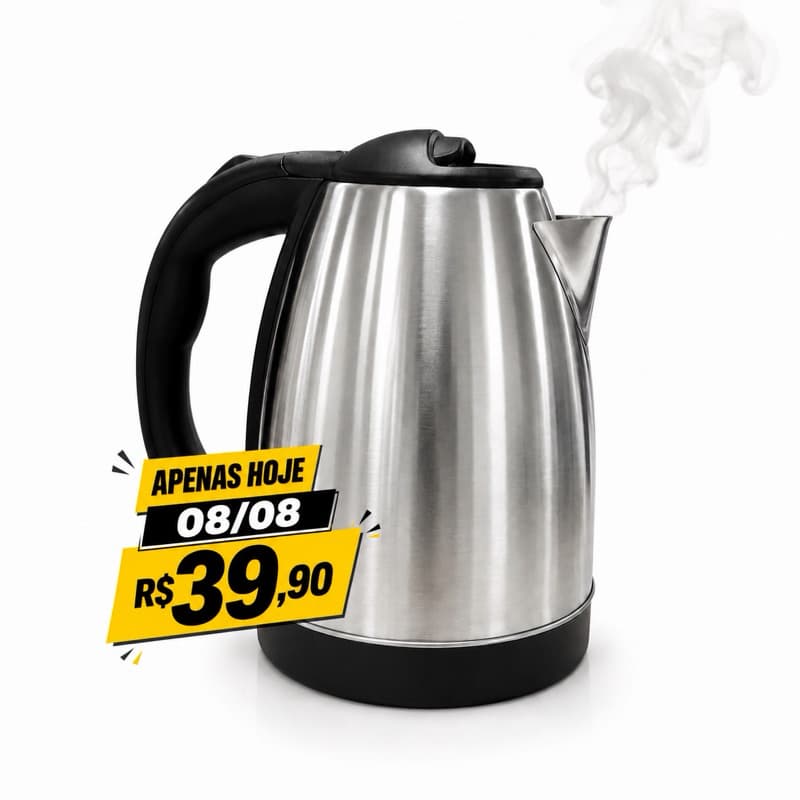 Chaleira Elétrica Inox 1,8L 110V Conferir voltagem de sua regiao Desligamento Automático Base 360° Sem Gosto Plástico