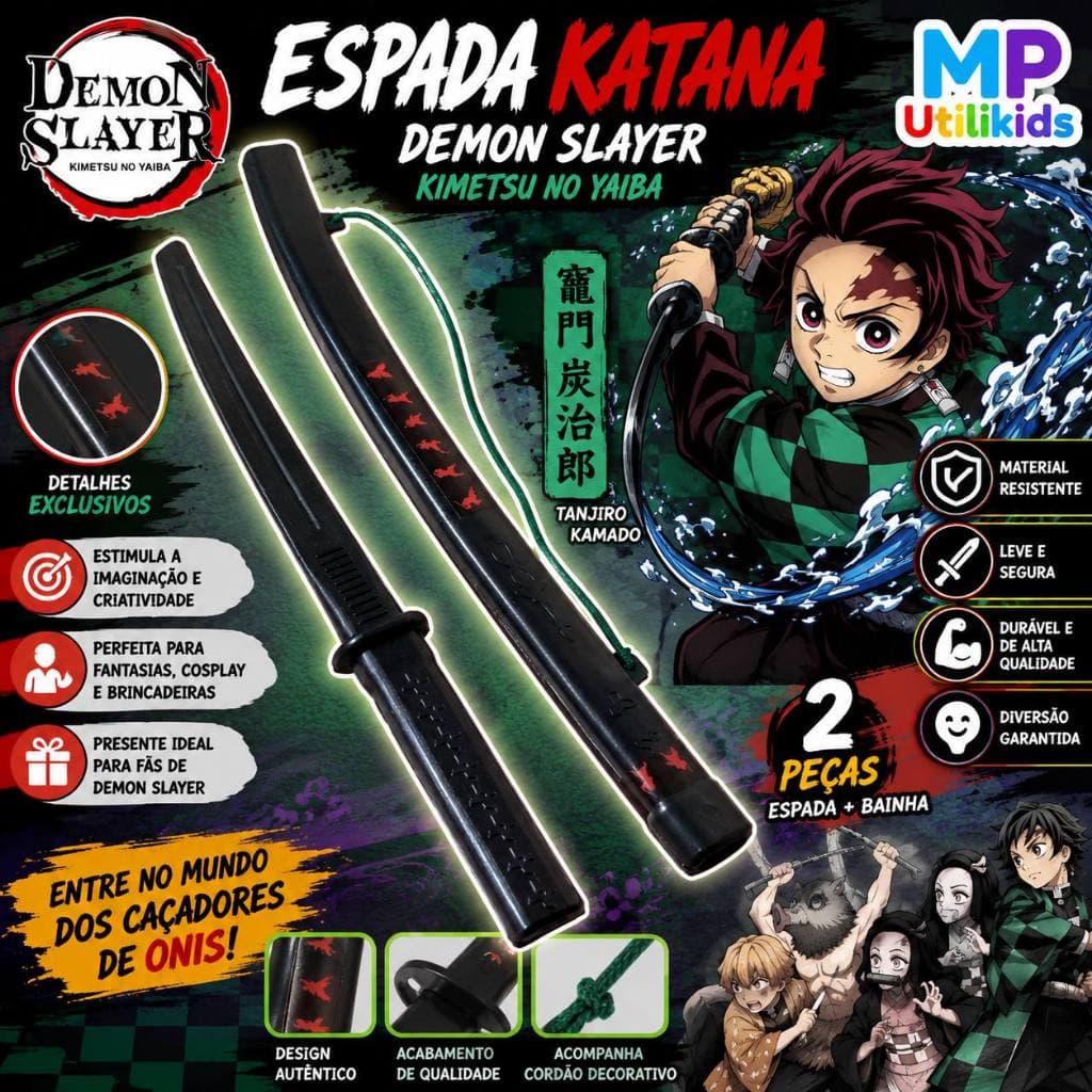 Espada Katana Brinquedo Demon Slayer Kimetsu no Yaiba Tanjiro Fantasia Cosplay Anime