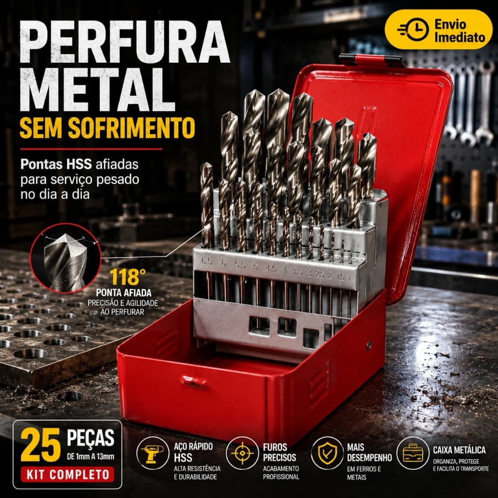 Kit Jogo De Brocas Hss Aço Rapido  P/ferro C/25pçs