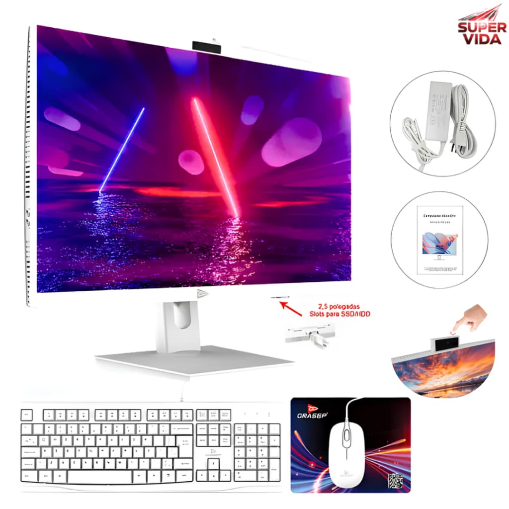 Computador All‑in‑One 23,8" Full HD Intel i5/i7 16GB RAM 256GB SSD Webcam 3MP Wifi 5.0 Bluetooth 4.2