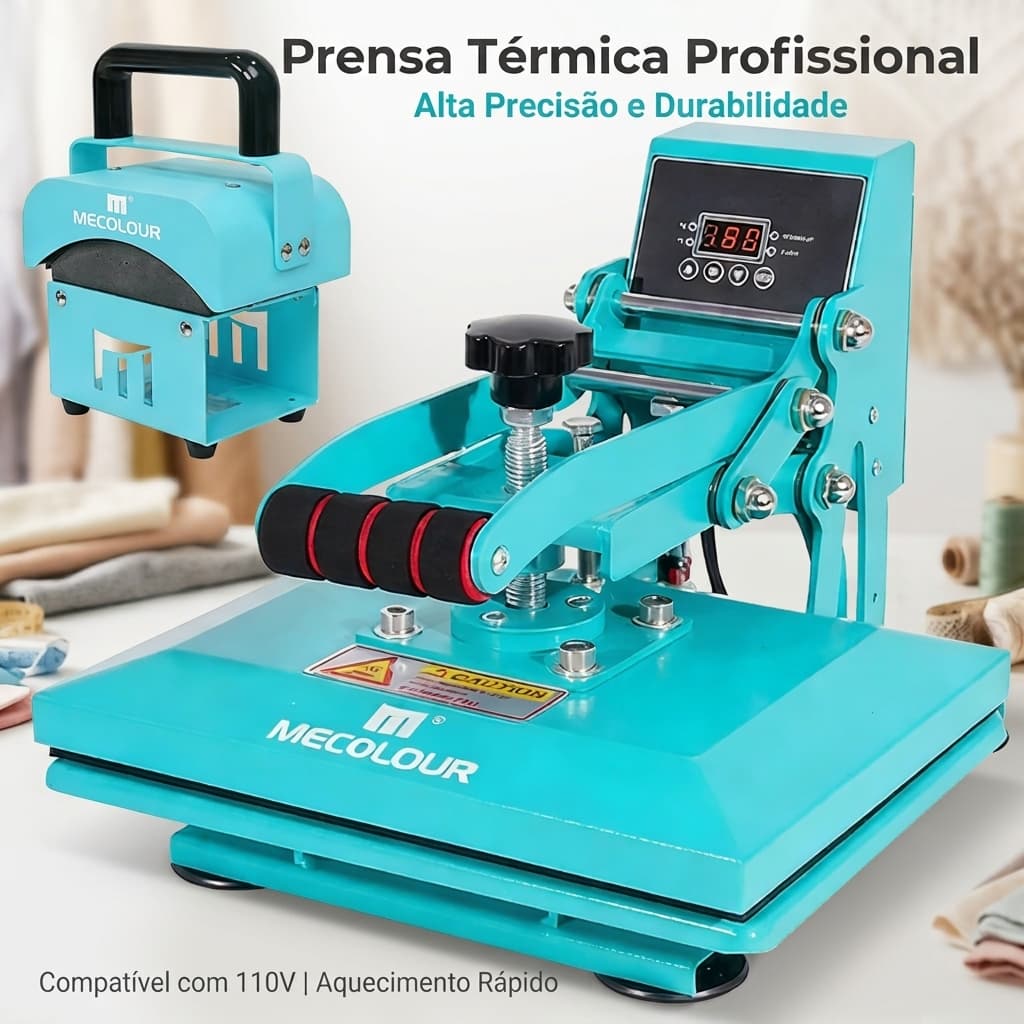 Prensa Térmica 2 em 1 MECOLOUR Plana e Bonés 23x30cm Sublimação A4 110/220V