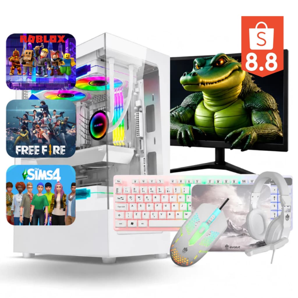 Computador Completo I5 Memoria Ram 16GB Monitor Mouse Teclado Fone de ouvido Branco