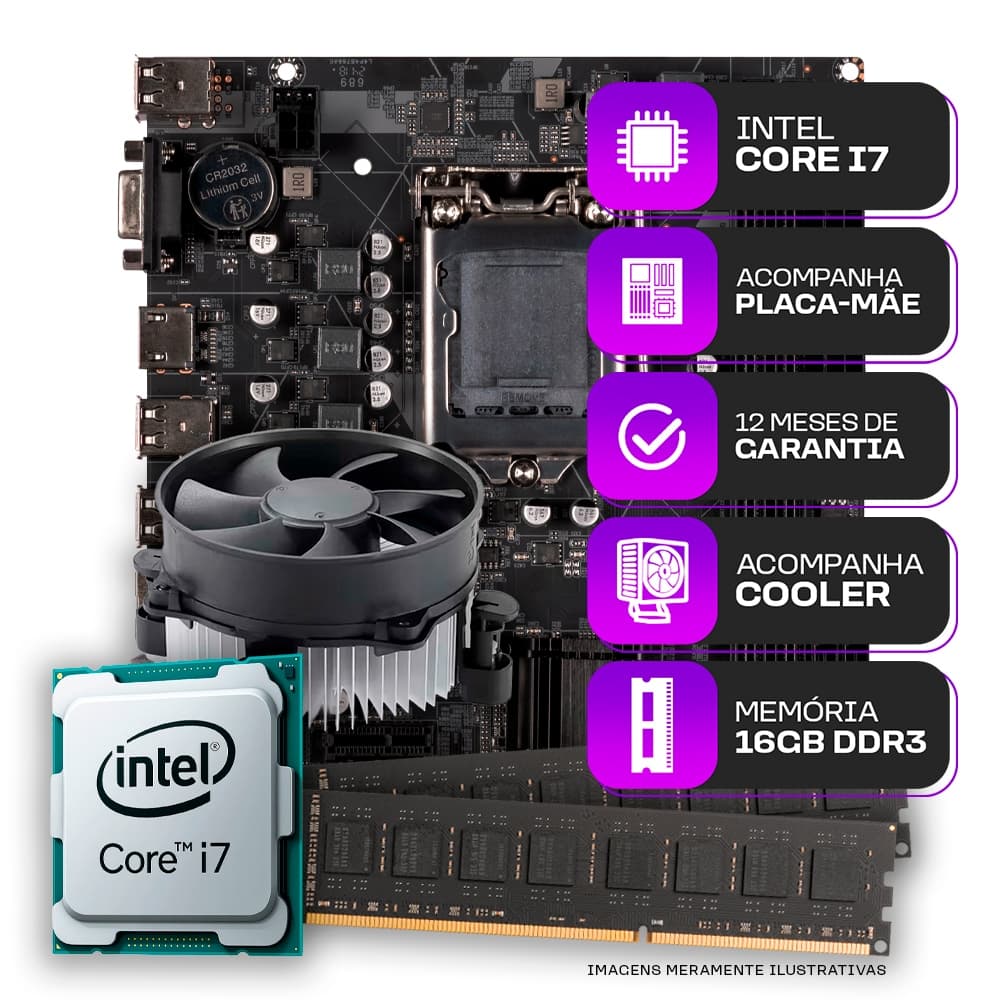 Kit Upgrade Processador Intel Core i7 + Placa mãe 1155 + 16GB de memória ram