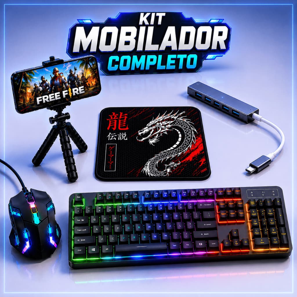 Kit Gamer Para Celular Mobilador Teclado RGB Mouse Gamer Mouse Pad Hub USB Tipo C Tripé PUBG Android