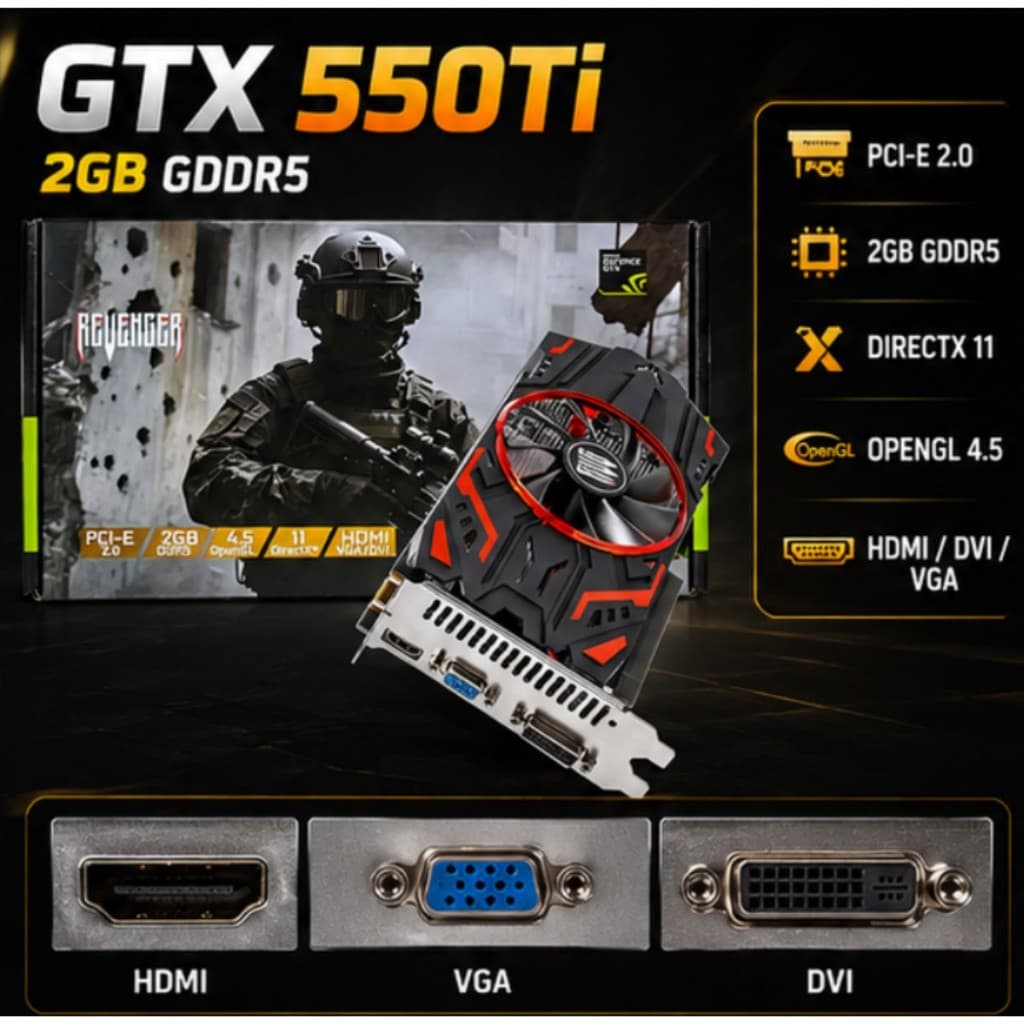 Placa De Video Nvidia Geforce Gt610 2gb Ddr3 E Gtx 550ti 4gb Ddr5  Hdmi Vga Dvi