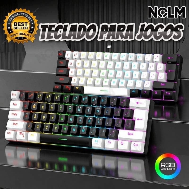 Teclado Gamer Mecânico 61 Teclas RGB Compacto Com Fio USB-C Cabo Removível-Promoção por Tempo Limitado