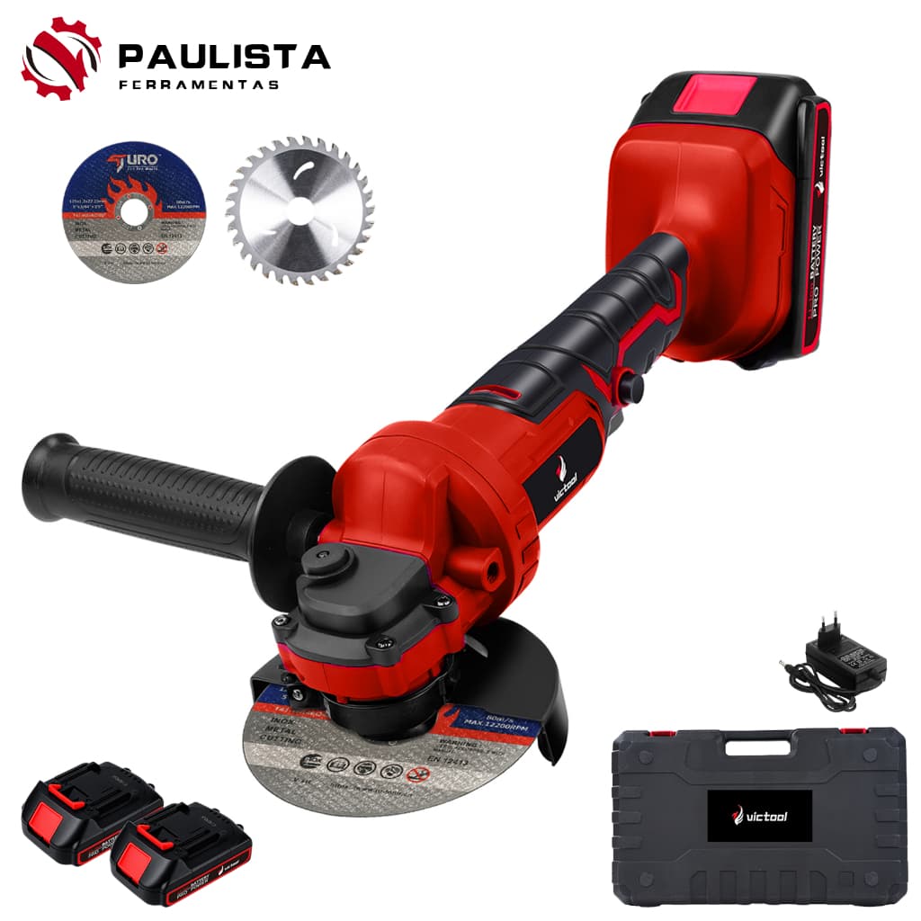 Esmerilhadeira angular sem fio de 800 W, lixadeira elétrica, 10.000 rpm, 2 baterias de lítio, 2 lâminas de serra.