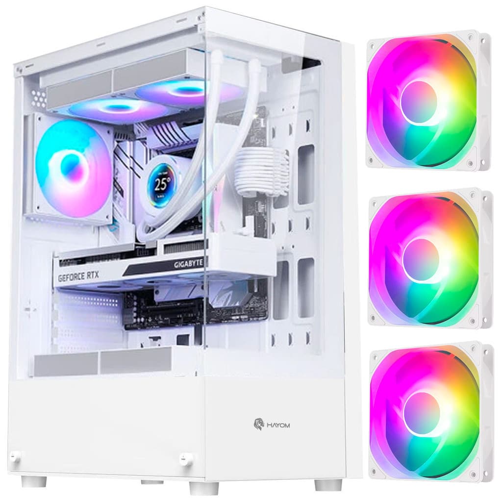 Gabinete Gamer Branco Mid Tower RGB ATX  Vidro GB1793 hayom COM CONTROLADORA EMBUTIDA
