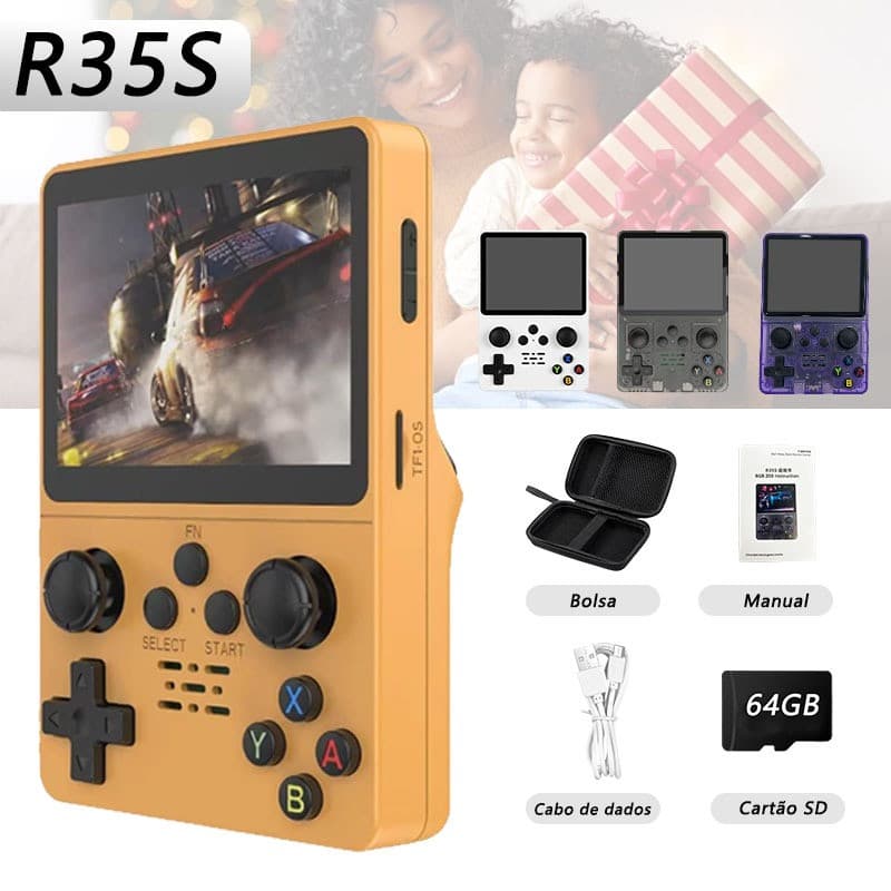 R35S Console vídeo jogo portátil Sistema R36S Linux Tela IPS 3,5 39000　para PS1/N64 Entrega Brasil