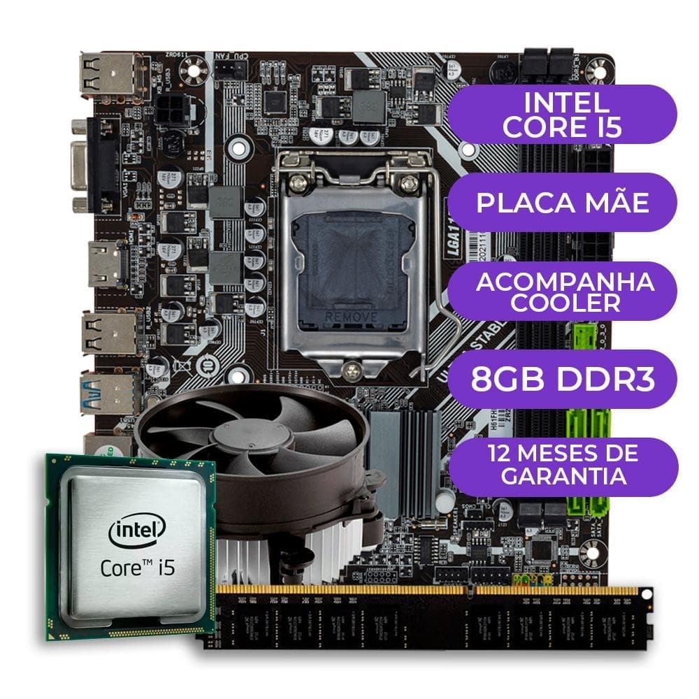 kit Upgrade Gamer Intel i5-3470 +Cooler + Placa Mãe 1155 + 8GB DDR3