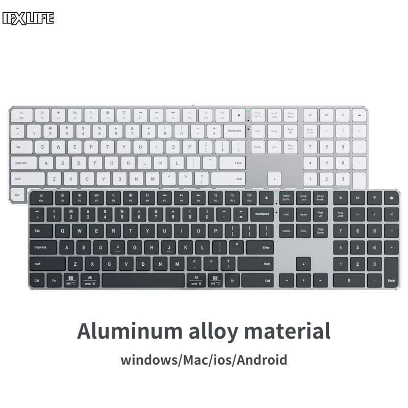 IFXLIFE Teclado Sem Fio Bluetooth Recarregável Quadro De Metal Fino Tamanho Completo Teclas Numéricas De Escritório Wind