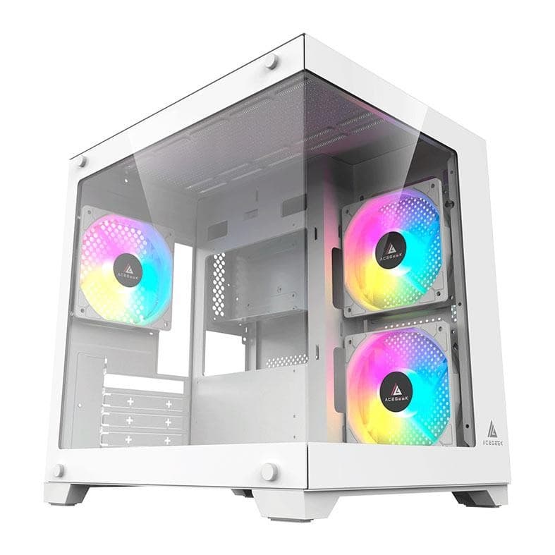 Gabinete Gamer Acegeek Gimli, Rainbow, Mid-Tower, Lateral de Vidro, Com3 Fans Branco, AG-GIMLI-WH-3F