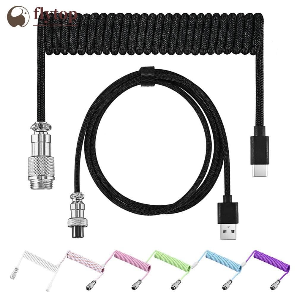 FLYTOP USB A Tipo C Para Teclado Mecânico De Jogos Fio De Manga Dupla Com Cabo De Alimentação Enrolado Aviador Destacáve