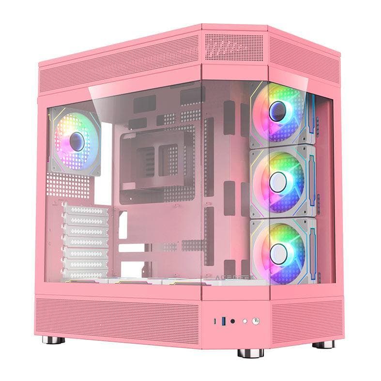 Gabinete Gamer Acegeek Icecube, Mid-Tower, Lateral de Vidro, Rosa, AG-ICECUBE-PK