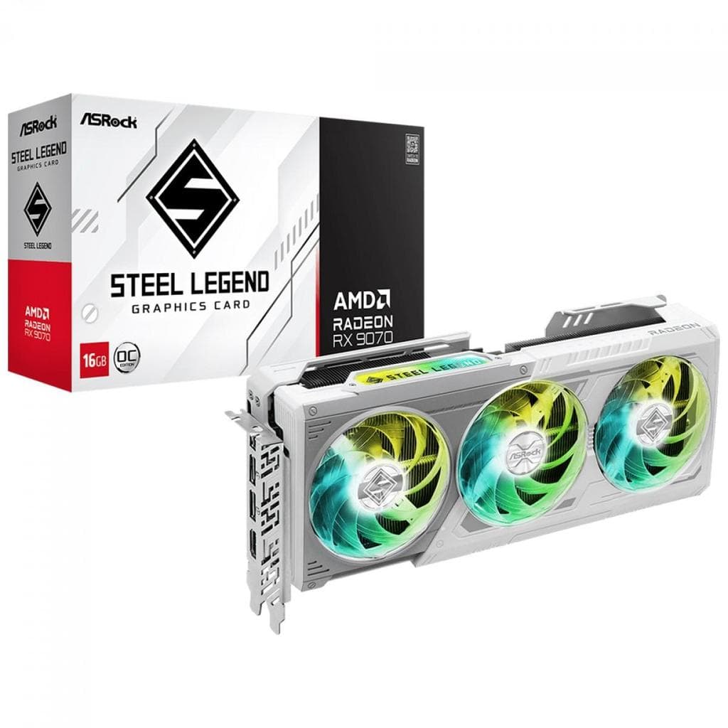 Placa de Vídeo ASRock AMD Radeon RX 9070 Steel Legend OC, 16GB, GDDR6, FSR, White, 90-GA5EZZ-00UANF