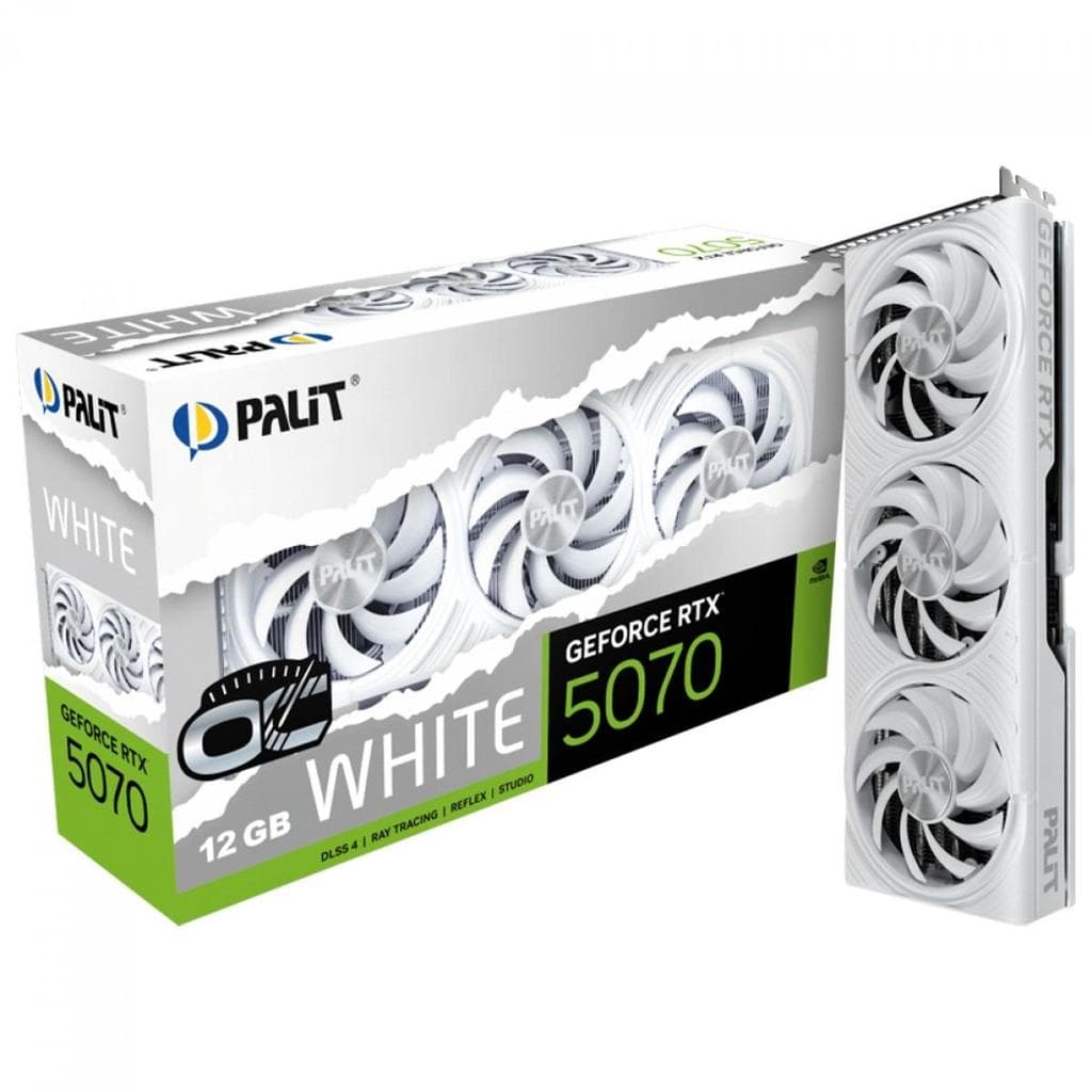 Placa de Vídeo Palit GeForce RTX 5070 White OC, 12GB, DLSS4, GDDR7, 192-bit, PCIe 5.0, NE75070U19K9-GB2050W