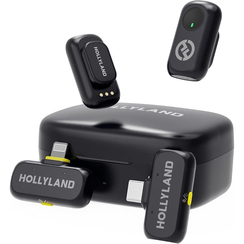 Hollyland LARK A1 Mini Duo Combo Microfone Sem Fio Mini para iPhone 15/16 e Android (2TX + USB-C RX) Microfone Magnético